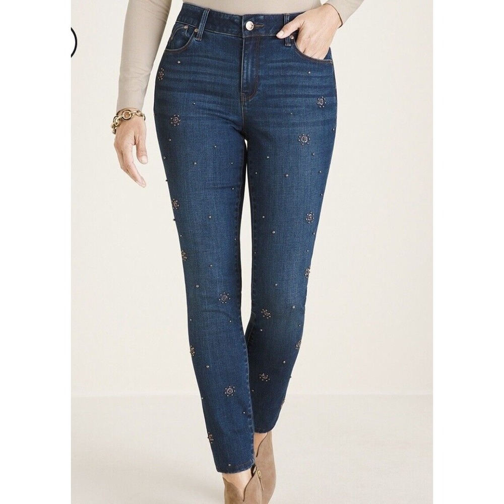 Chicos Secret Stretch Starburst Scatter Jean Denim‎ Jeggings Women Size 20R